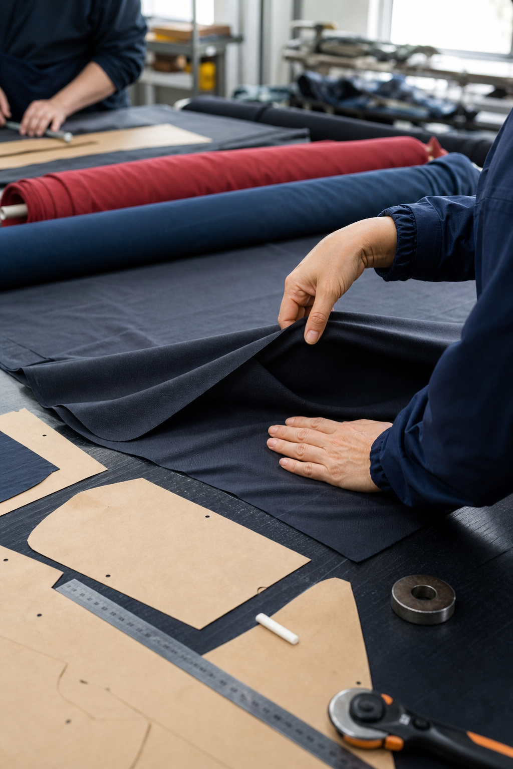 Fabric inspection and cutting for jacket manufacturing